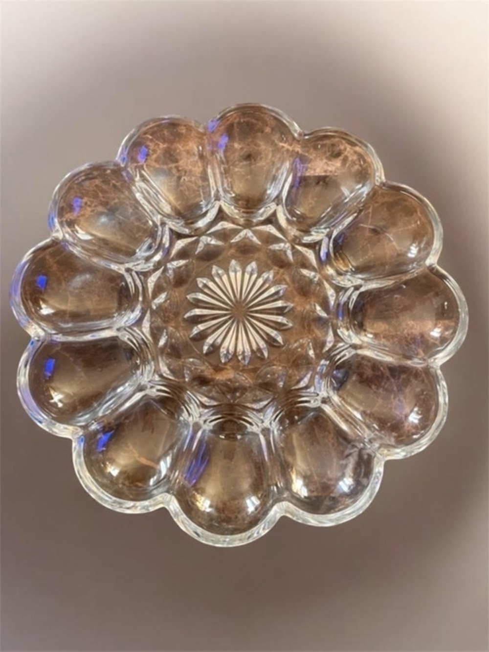 Vintage Clear Glass Tray For A Dozen Eggs Serving Platter Devil Egg Appetizer